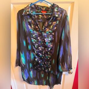 Kirna Zabete Black and Blue & green Sheer Blouse Sz Xl